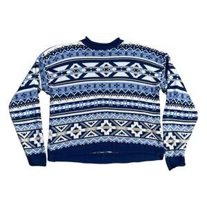 Boca Bleu Sweater Women Large Blue Pullover Boxy Aztec Geometric Made In USA